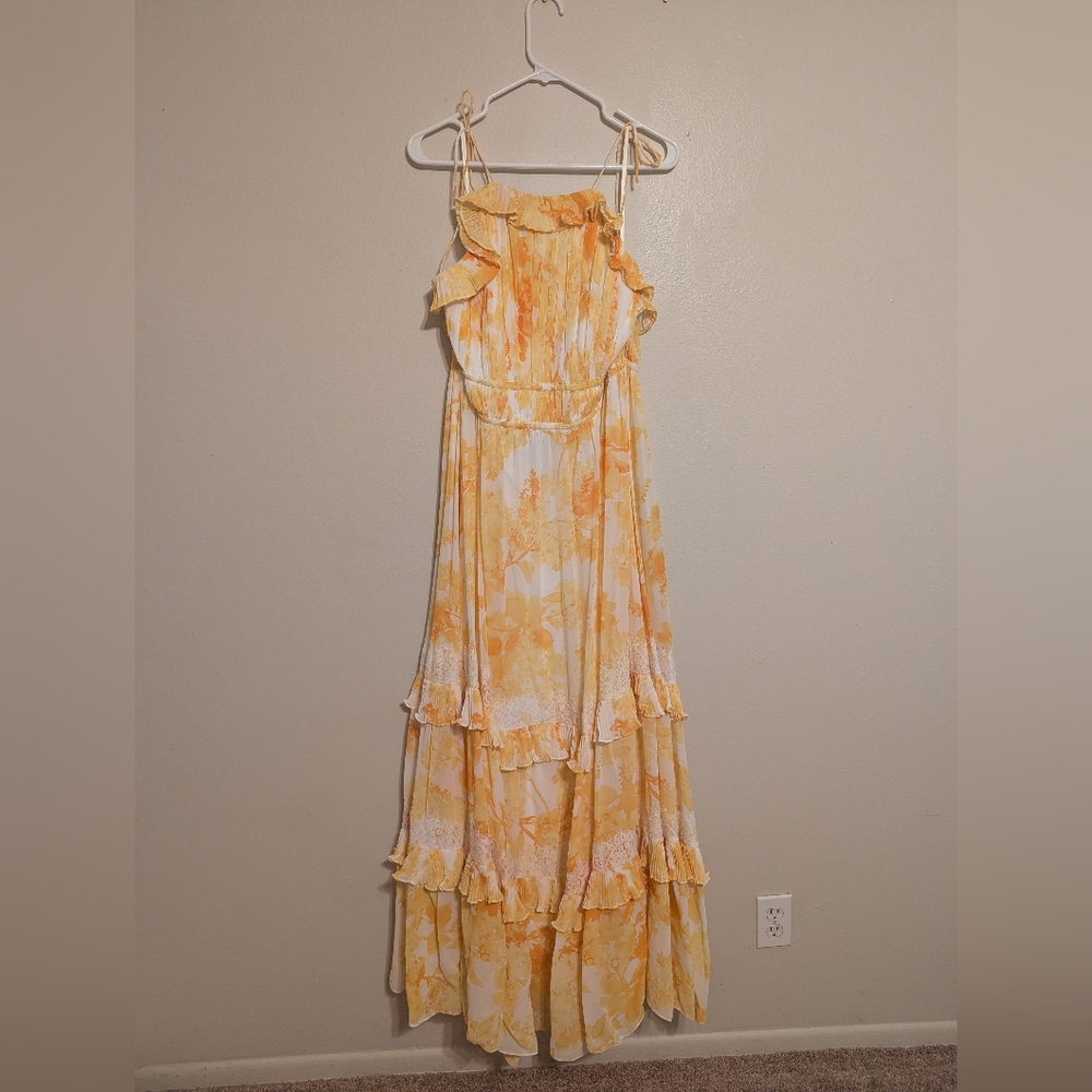BHLDN Ava Chiffon Yellow Floral High-Neck Ruffled Maxi Dress - NWT! - Picture 5 of 10